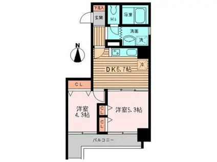 グランセルコーバ(2DK/9階)の間取り写真