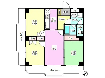 ロイヤルハイム氷川台(3LDK/1階)の間取り写真