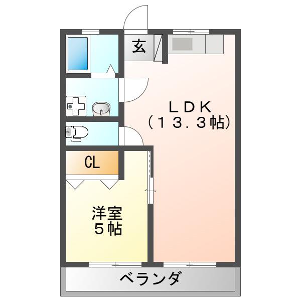 石原ハイツ(1LDK/3階)の間取り写真