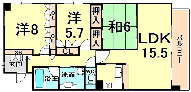 エレガンス甲子園(3LDK/2階)の間取り写真