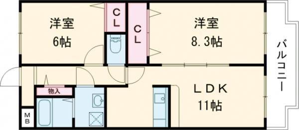 エートルウールー(2LDK/2階)の間取り写真