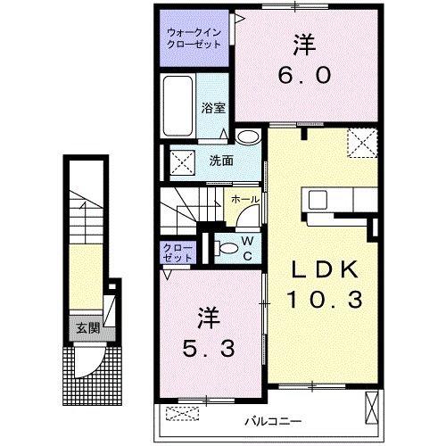 シャンパーニュ・アベニュー D(2LDK/2階)の間取り写真