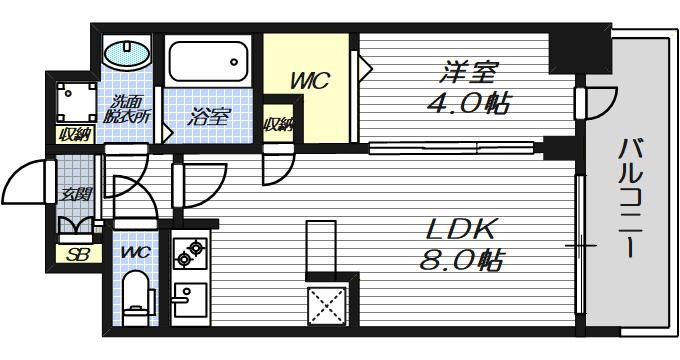 プランドール新北野(1LDK/4階)の間取り写真
