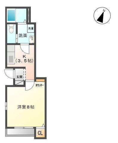 アルモニ原町(1K/1階)の間取り写真