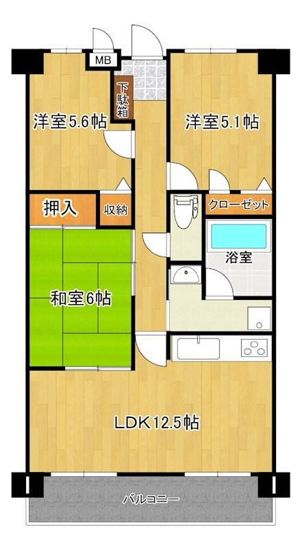 カーサM(3LDK/2階)の間取り写真