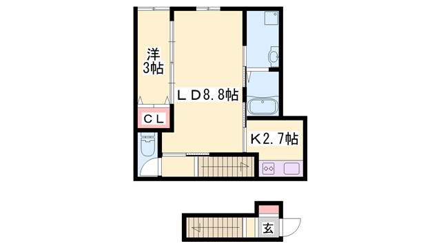 ボヌール妻鹿駅前(1LDK/2階)の間取り写真