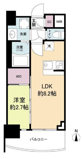 セレニテ天六ミラク(1LDK/2階)の間取り写真