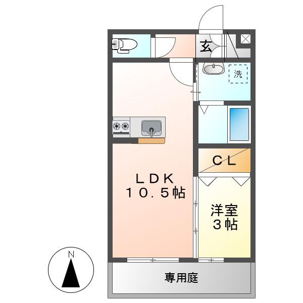 カンパーニャ・エフA棟(1LDK/1階)の間取り写真