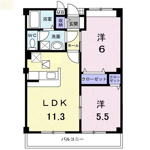 フィオーレB(2LDK/1階)の間取り写真
