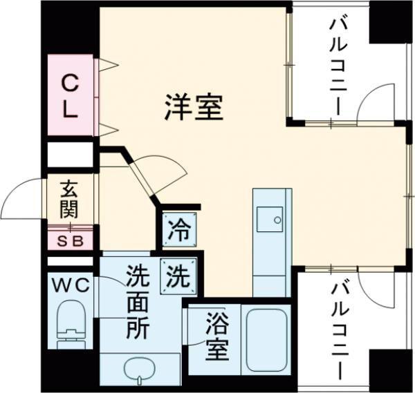 プレジール三ノ宮(1K/9階)の間取り写真