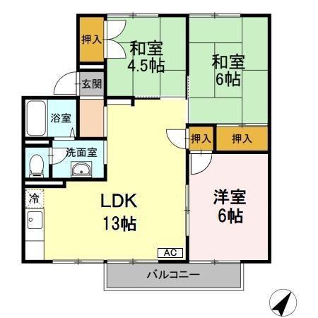 セジュール床波 B棟(3LDK/1階)の間取り写真