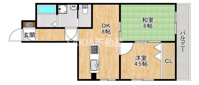 サンプラザ山坂(2DK/8階)の間取り写真