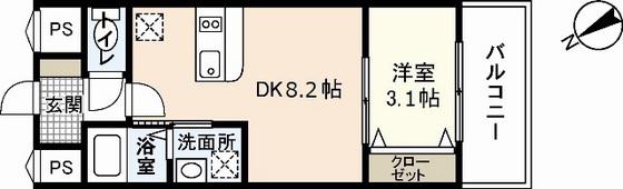 LION鶴見(1LDK/6階)の間取り写真