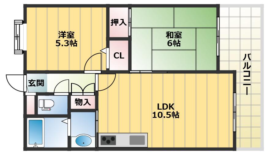 ダンディライオン御影V(2LDK/6階)の間取り写真