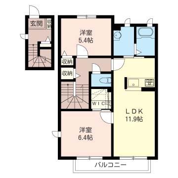 クレールメゾンI(2LDK/2階)の間取り写真