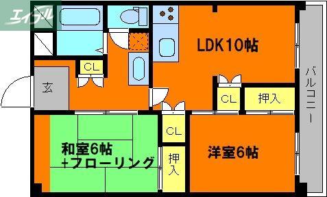 大供マンション(2LDK/2階)の間取り写真