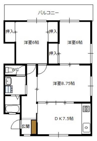 桝井ビル(3DK/2階)の間取り写真
