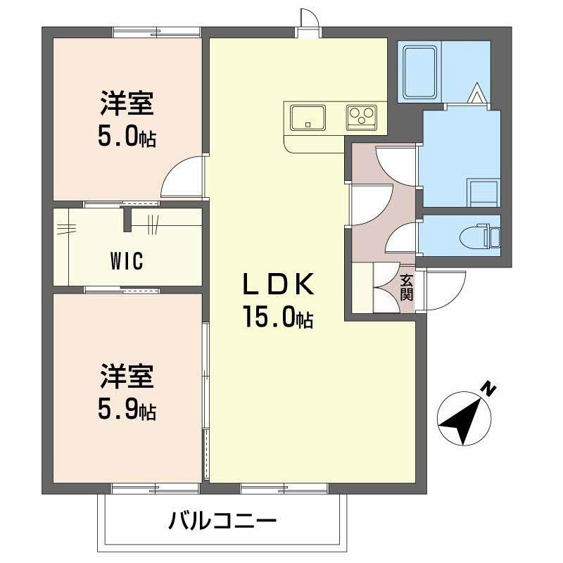 メゾンモンハイム東(2LDK/1階)の間取り写真