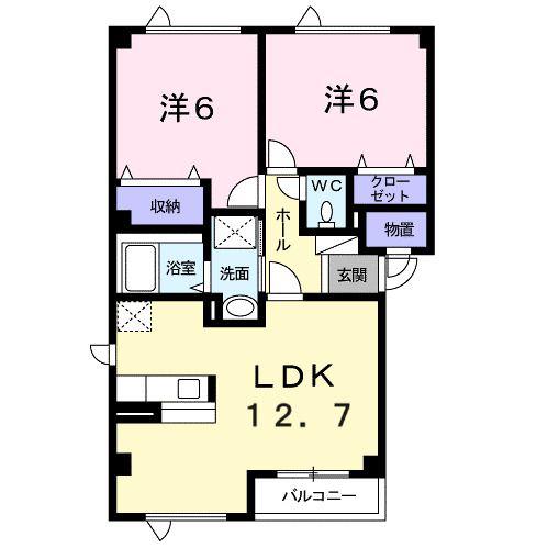 アヴニール・シェル 2番館(2LDK/2階)の間取り写真