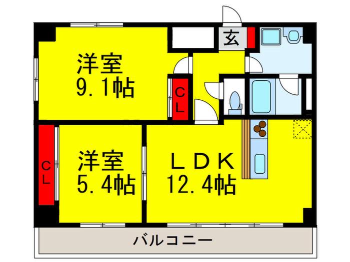 サザンクレスト堺東(2LDK/8階)の間取り写真