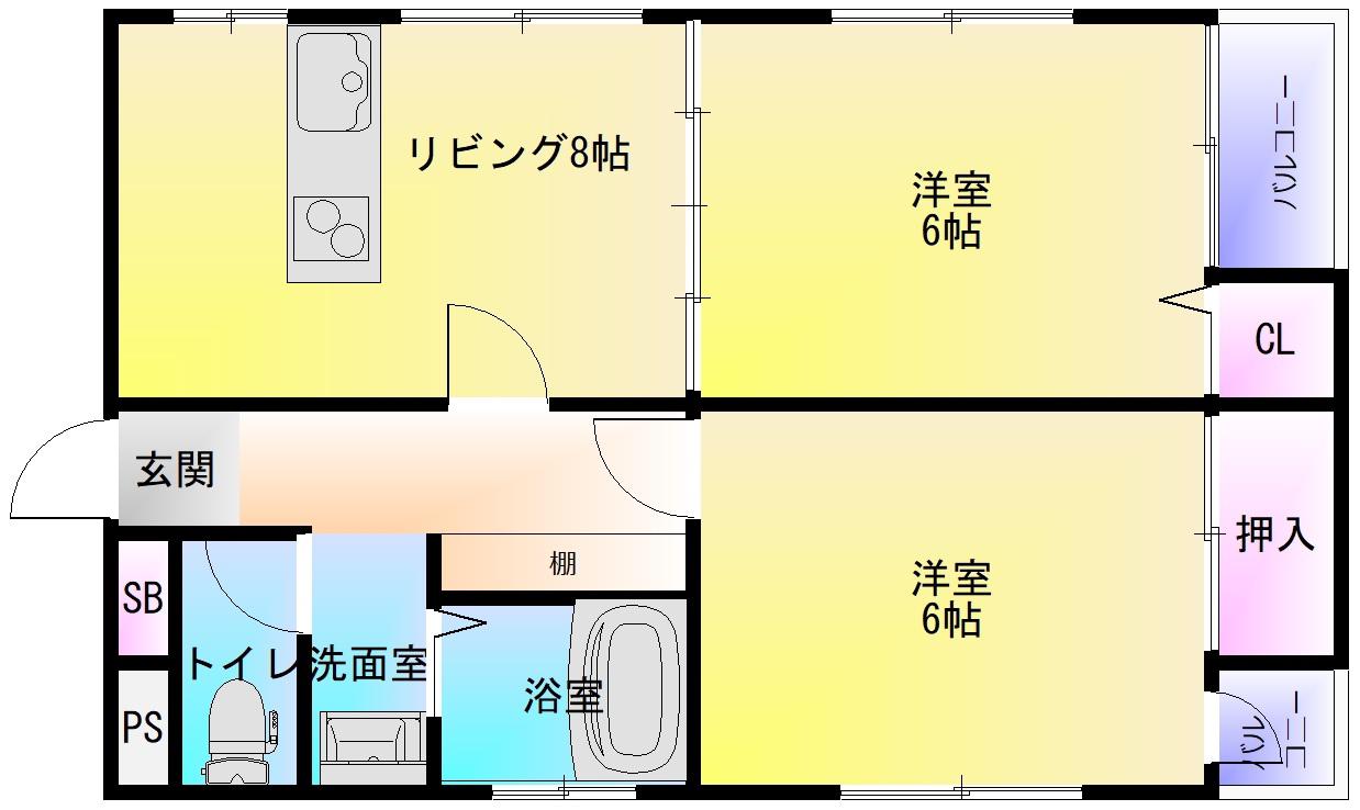 ヴィランディ(2LDK/4階)の間取り写真