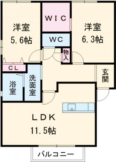サウスナチュラルコートB(2LDK/2階)の間取り写真
