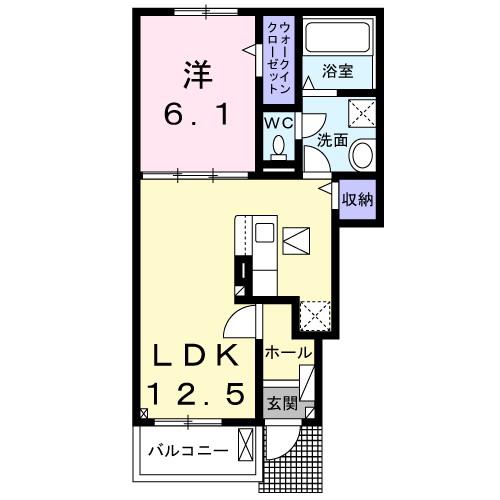 クレリア西伊場(1LDK/1階)の間取り写真