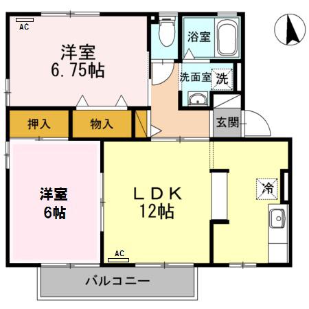 ラ・フィーネ曙 D棟(2LDK/1階)の間取り写真
