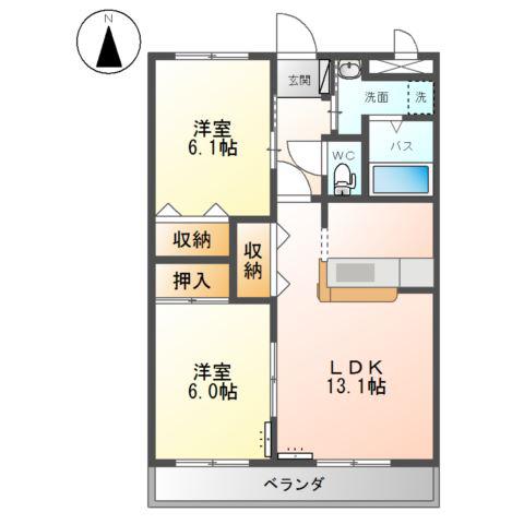 ヴァンベールII(2LDK/1階)の間取り写真