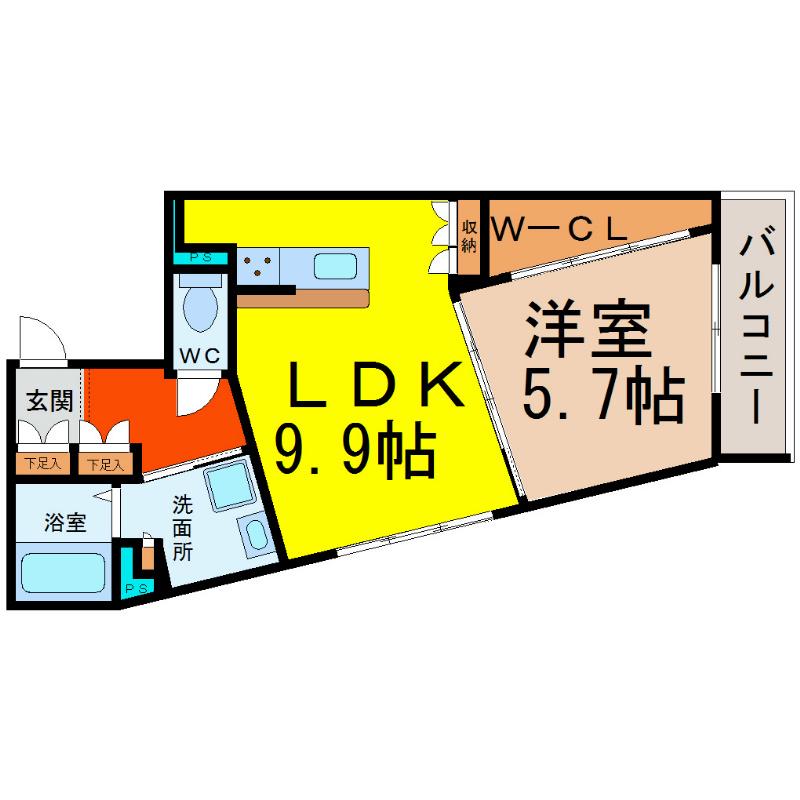 GRANDEUR CHIKUSA(1LDK/3階)の間取り写真
