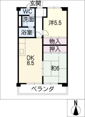 ホワイトメゾン(2DK/4階)の間取り写真
