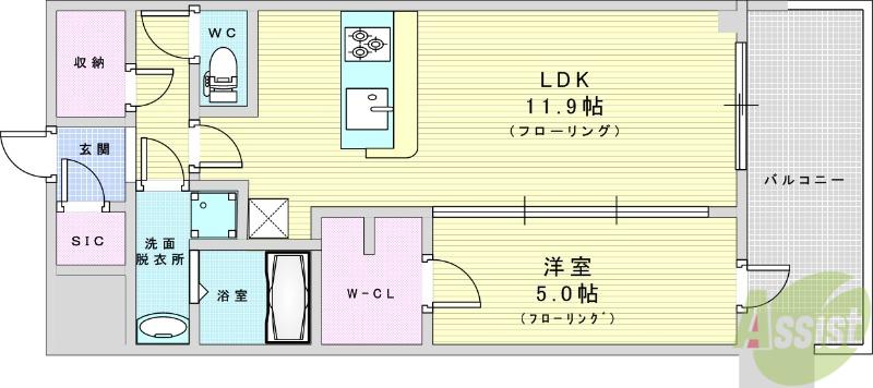 リッツ新大阪プレミアム(1LDK/10階)の間取り写真
