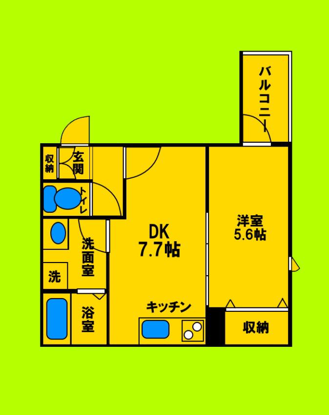 オーク岸辺(1DK/1階)の間取り写真