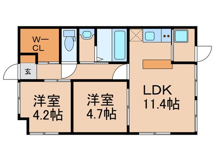 サーティースリーB(2LDK/2階)の間取り写真