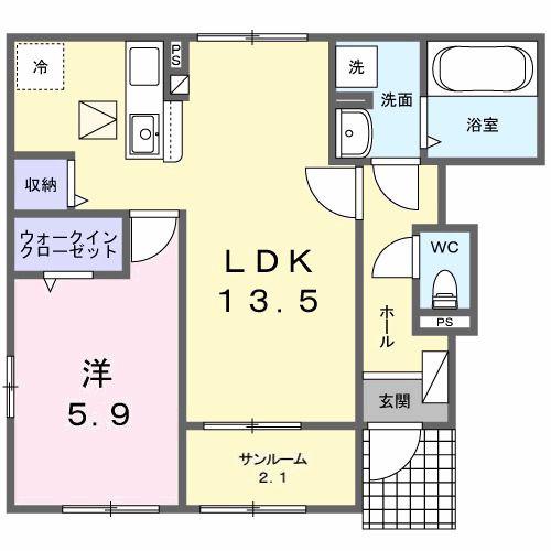 フォックス ゲート S(1LDK/1階)の間取り写真