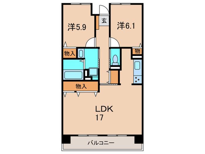 伊丹西桑津高層2号棟(2LDK/4階)の間取り写真