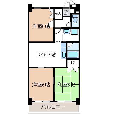 クレールナガタ(3DK/4階)の間取り写真