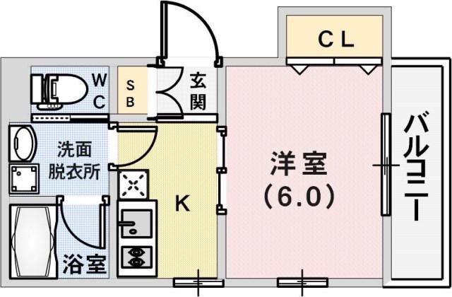 COLABO熊内橋通(1K/2階)の間取り写真