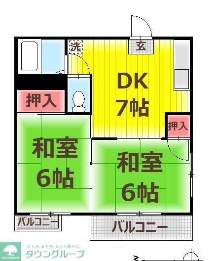 コーポウエムラ(2DK/1階)の間取り写真