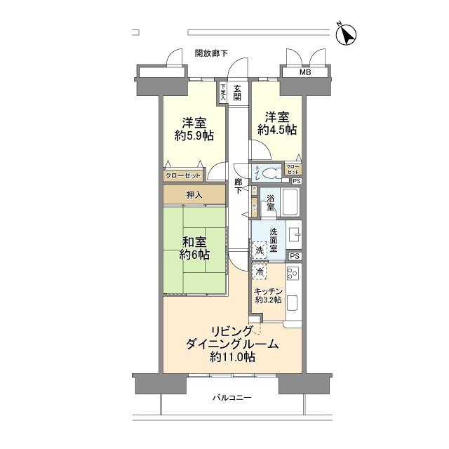 ダイアパレス竹ノ塚II(3LDK/6階)の間取り写真