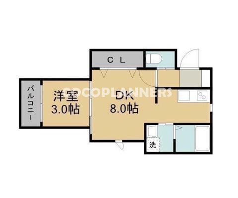 パラシオン熊本駅前(1DK/1階)の間取り写真