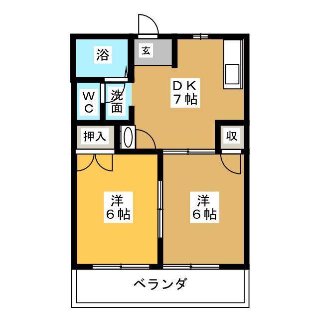 サンシャイン赤尾台(2DK/2階)の間取り写真