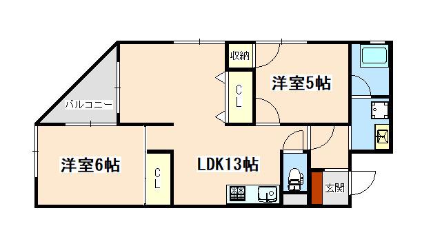 タウンハイツ垂水(2LDK/3階)の間取り写真