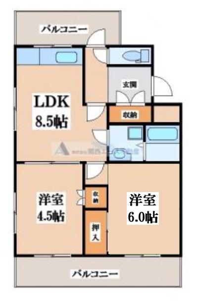 ドムール芝高(2LDK/3階)の間取り写真