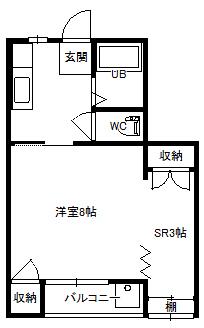 スカイハイツ吉岡(1SK/1階)の間取り写真