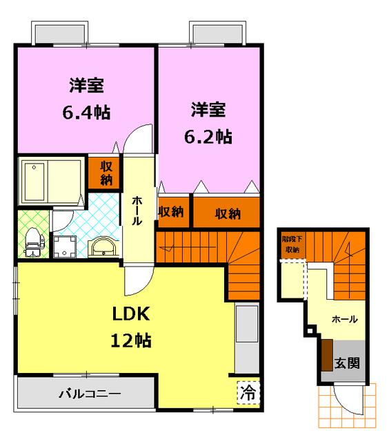 ラフレシールB(2LDK/2階)の間取り写真