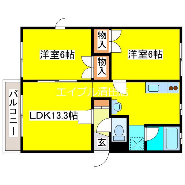 ヴェルディー青葉(2LDK/3階)の間取り写真
