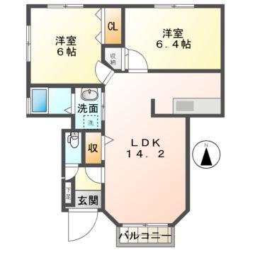 アンジュ・ミニョン(2LDK/1階)の間取り写真