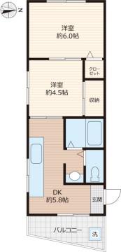 シャトー緑町(2DK/4階)の間取り写真