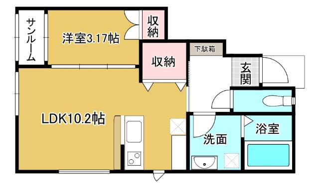 ル・アンジュ長江 A棟(1LDK/1階)の間取り写真